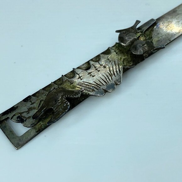 Antique Japanese etched Fuji Mountain with movable Sparrow bird hair stick GS603